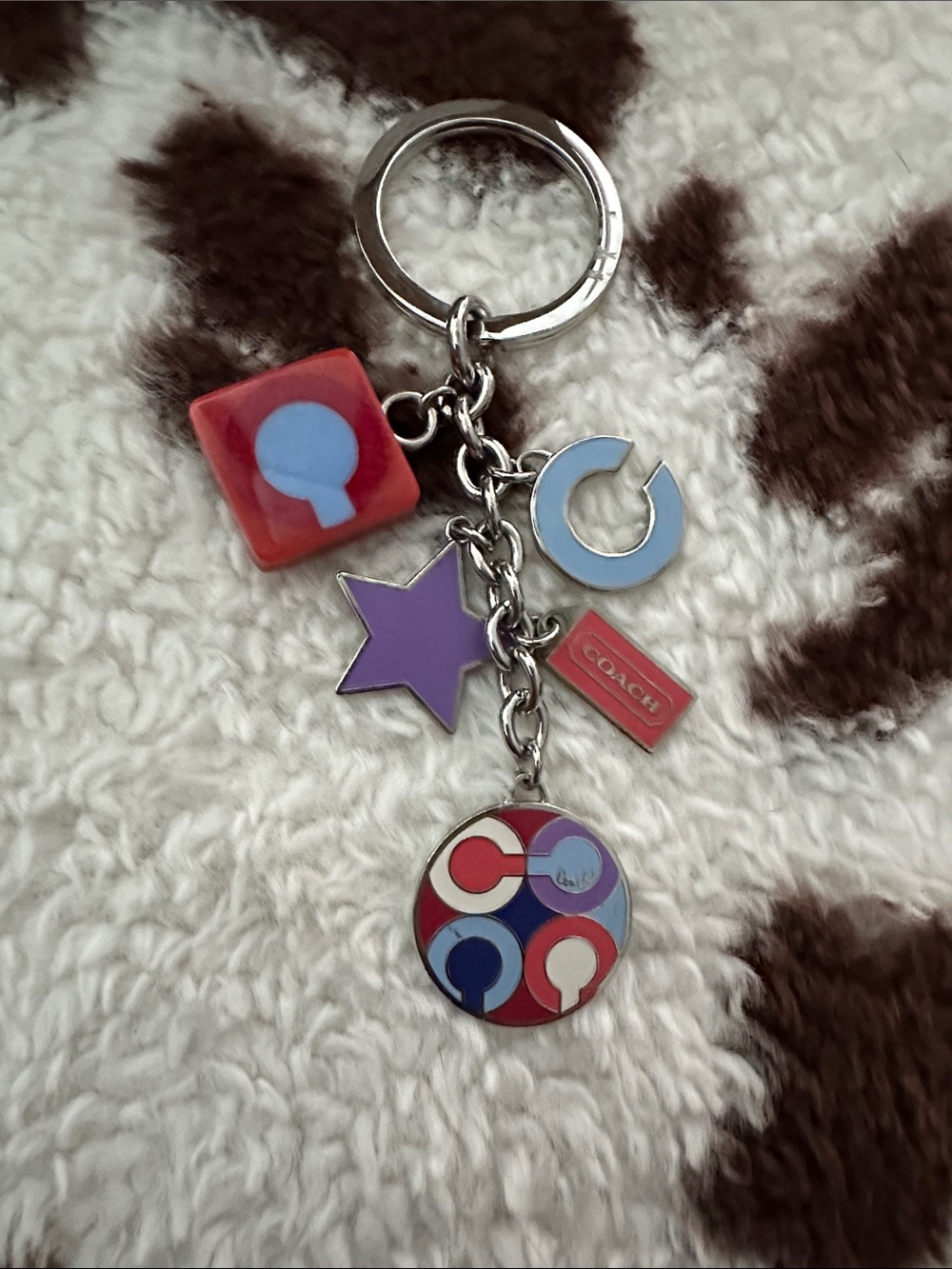 Coach Multicolor Enamel Charm Key Ring - Purple, Red & Light Blue